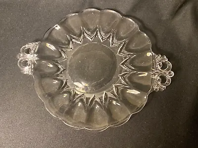 Old Fancy Clear Glass Plate With Handles Depression? • $8.95