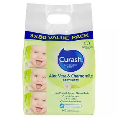 Curash Babycare Aloe Vera & Chamomile Wipes 3 X 80 • $14.99