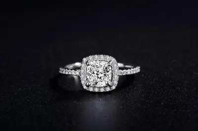 White Gold Plated Silver Pave Princess Cubic Zirconia Engagement Simulate Ring • $9.99