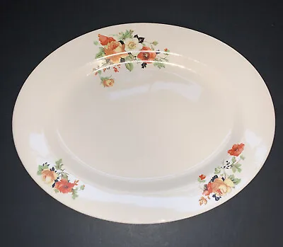 Vintage Homer Laughlin Oval Platter 11.75” Floral Poppies & Roses Ceramic 1945 • $17