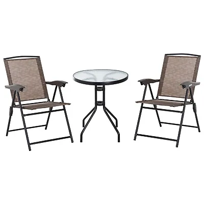 Outsunny Patio Bistro Set Folding Chairs Garden Coffee Table For Balcony Brown • £79.99