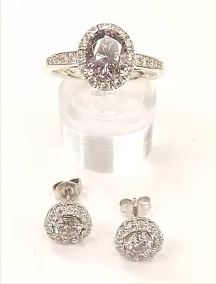 Sterling Silver DQCZ QVC Beautiful Complimentary Halo CZ Ring And Earrings  • £12