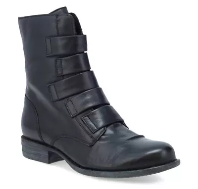 NEW Miz Mooz Women Leighton Decorative Straps Leather Moto Bootie US 10/41 Black • $169.99