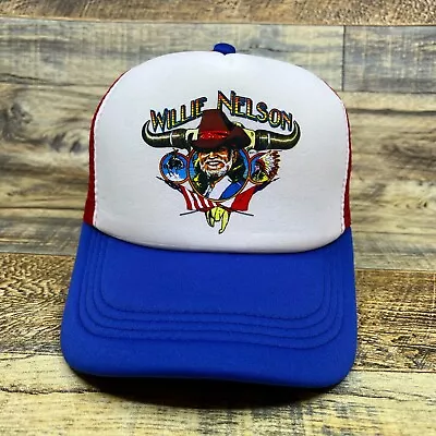 Willie Nelson Unisex Trucker Hat Blue Snapback Texas Horns USA Country Cap • $19.99