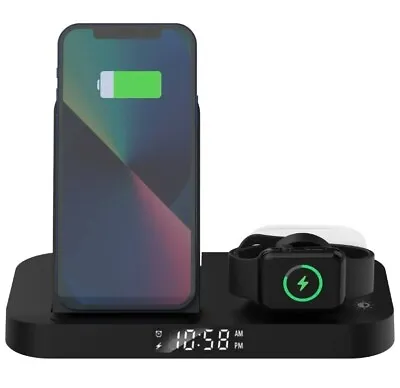4 In 1 Alarm Clock + Wireless Android Charger Charging Stations • £29.95