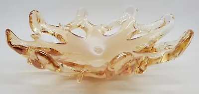 Vintage Murano Stretched Free Form Gold Glass Console Statement Bowl Italy 7.5  • $59.99