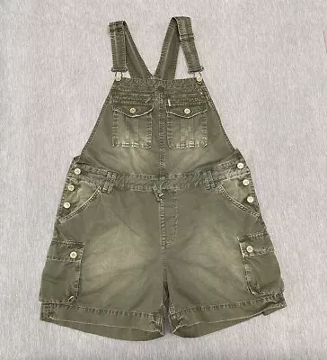 Da Nang Overalls Shorts Women Large Green Distressed Shortalls Cotton Adjustable • $49.77