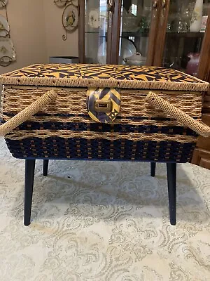 $43 • Buy Vintage 70’s?  Belding Corticelli Wicker Sewing Basket With Legs, Clear Tray