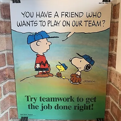 Vintage Schulz Peanuts Poster 22x17 Workplace Snoopy Charlie Brown Woodstock • $49.99