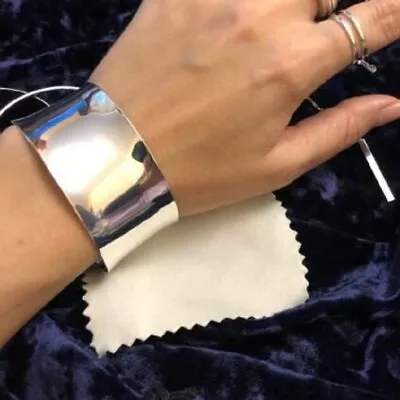 £4.98 • Buy Retro 925 Silver Vintage Womens Thick Cuff Bracelet Bangle Women Men