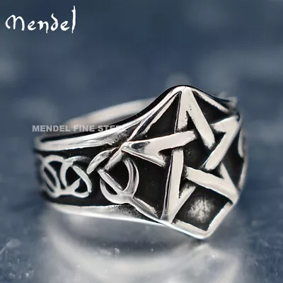 MENDEL Mens Celtic Wiccan Pagan Pentagram Star Ring Stainless Steel Size 7 8-13 • $11.99