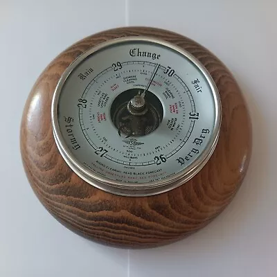 Vintage Round Wooden Barometer • £2.99