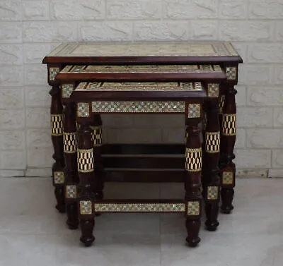 Moroccan Set Of 3 Table Nest Handmade Coffee Table Inlaid Wood Side Table • $658.90