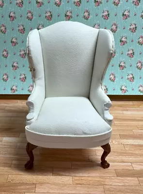 Dollhouse Miniature White Leather Wingback Chair By Hansson • $16