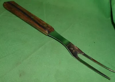 Vintage U.s.a.! 9-1/2  Stainless Meat Fork Wood Handle Utensil Mcm Mid Century • $7.99