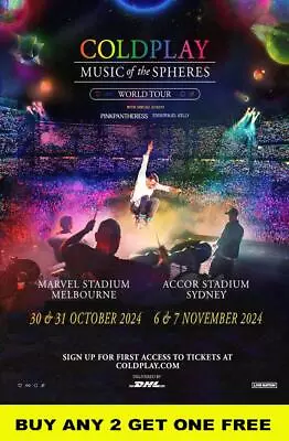 COLDPLAY Melbourne Sydney 2024 Australian Laminated  Tour Poster FREE POSTAGE • $15.95