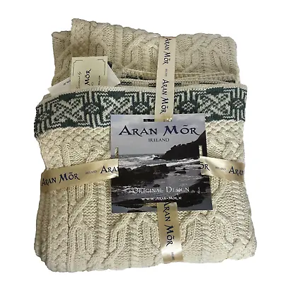 Aran Mor Ireland Wool Cable Knit 100% Merino Wool Blanket 40  X 60  NEW • $74.99