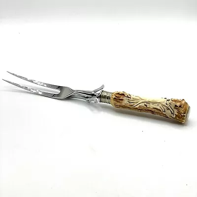 Vintage Carved Animal Figure Antler Handled Meat Fork Stainless Steel Germany • $36.74