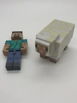 Minecraft Jazwares Sheep Spring Legs 2013-15 Action Figure 2  Tall And Steve • $7.95