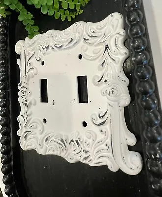 Vintage Double White Rose Shabby Chic Metal Switch Plate French Cover Farmhouse • $12.10