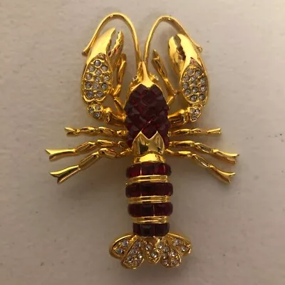Nolan Miller Red Ruby Lobster Brooch Pin Crystal Rhinestones Gold Red • $240.73