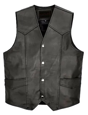 Men's Leather Vest Motorcycle Biker Genuine Cowhide Leather Waistcoat Black Vest • $59.99