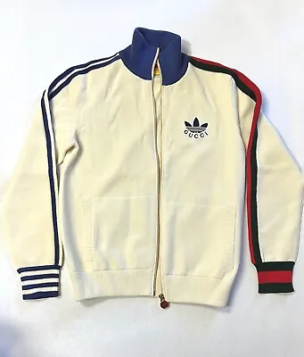 GUCCI ADIDAS VISCOSE TREFOIL WEB Stripe Zip Up Track Sport Jacket White Men XS • $2844