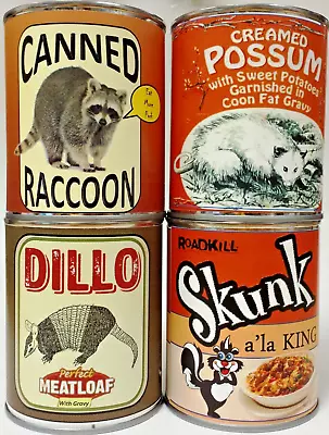 Gag Gift Four Pack Of Gag Meat Cans!  Dillo Skunk Creamed Possum And Raccoon • $19.99