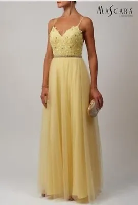 Mascara Mc165089 Size 10 Evening Dress Lemon Yellow Lace Springs Gown BNWT • £129.99