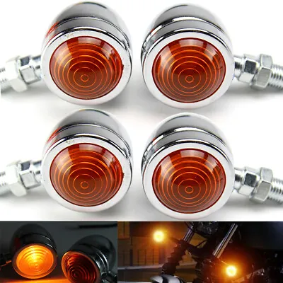 4PCS Vintage Motorcycle Tail Turn Signals Lights Amber Chrome Bullet For Harley • $17.81