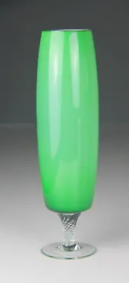 Vintage MCM Large Green Cylinder Vase W/ Short Clear Stem • $35