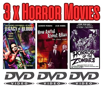3 X Horror Movies  Legacy Of Blood-Horror Of The Zombies  -Public Domain DVD • £5.99