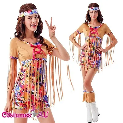 Ladies 1960s Retro Groovy Costume Hippie Hippy Lady 60s 70s Disco Fancy Dress • $19.25