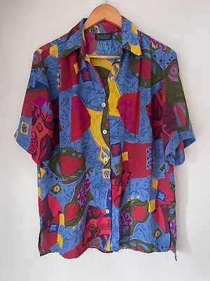 Vintage Callan Designs Womens Shirt Size 12 90s Button Up Crazy Pattern • $21.99