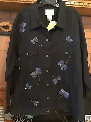 NWT Quaker Factory Dragonfly Black Cotton Jacket 2X • $39
