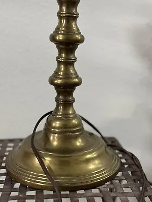 Vintage Brass Patina Candlestick Table Lamp Heavy Solid Three Way Beautiful 21” • $74