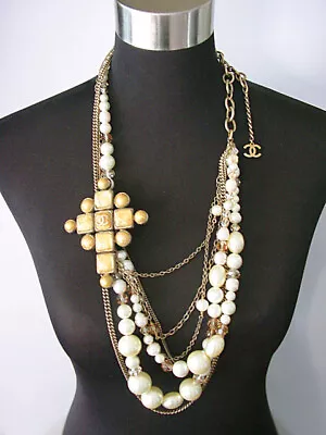 Rare Vintage CHANEL MULTISTRAND Gripoix Pearls Crystals & Resin Gold Necklace • $4539.99