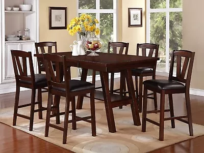 Dark Walnut 7 Pc Dining Set Counter Height Dining Table High Chairs Dining Room • $1499.99