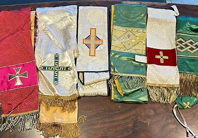 Lot Of 6 Beautiful Vintage Priest Stole Vestment Silk Brocade Different Lengths • $125