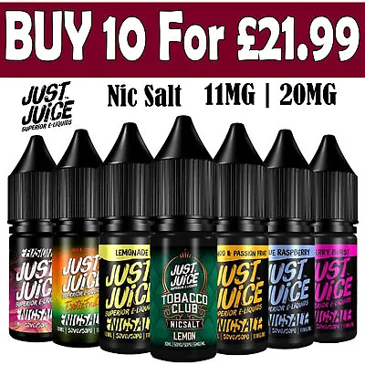 JUST JUICE NIC SALT 11mg 20mg Salt E Liquid 10ml 50VG/50PG Pod E Liquid 10x 10ml • £21.99