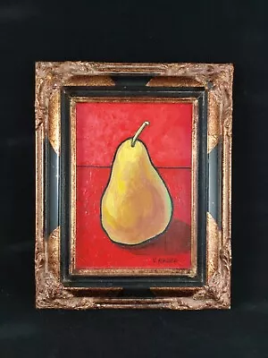 Vernon Rader Untitled Acrylic Painting Of A Pear Red & Yellow Signed 1995 • $99.99