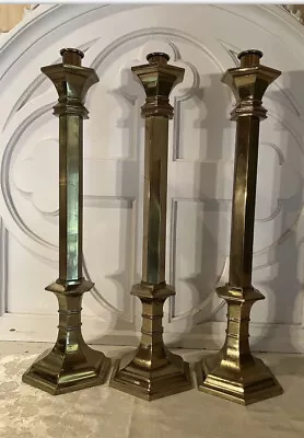 3 Lg Antique Vintage Brass Catholic Church Altar Candle Sticks Holders 26”H • $235