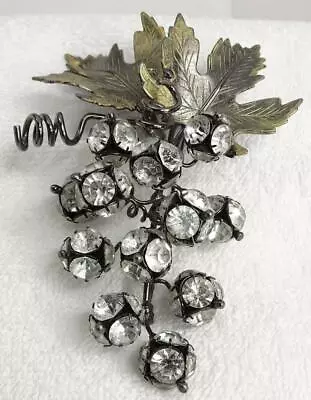 Huge Lawrence VRBA Crystal Rhinestone Grape Cluster & Leaf Brooch Scarce Design • $375