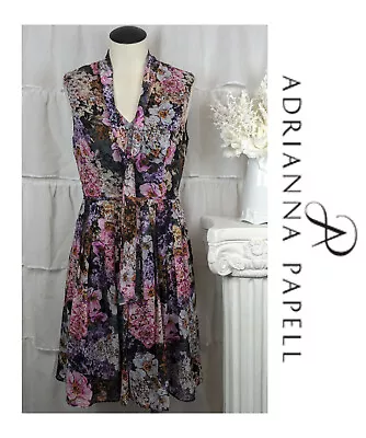 Adrianna Papell Floral Print Chiffon Sleeveless Fit & Flare Dress Size 6 • $39.99