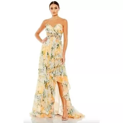 Mac Duggal 68117 Peach Floral Ruffled Asymmetrical Hem Gown SIze12 Maxi Dress • $327.99