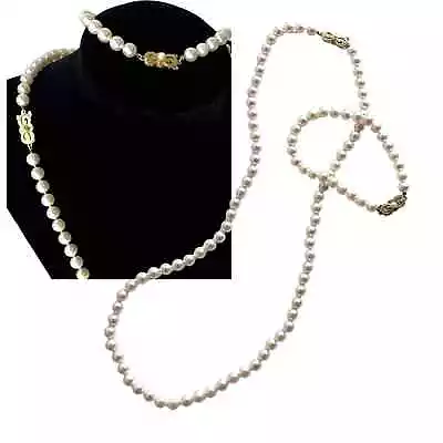 Mikimoto Akoya Cultured PEARL NECKLACE 24  & BRACELET 8  Set +18k Gold Clasp 90s • $8500