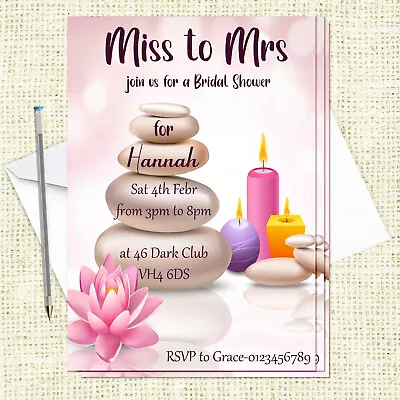 Personalised Birthday Hen Bridal Shower Party Spa Lotus + Envelopes • £4