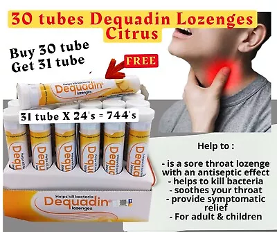 24's X30 Tubes DEQUADIN Citrus Lozenges (Dequalinium) Sore Throat -fast Shipping • $230