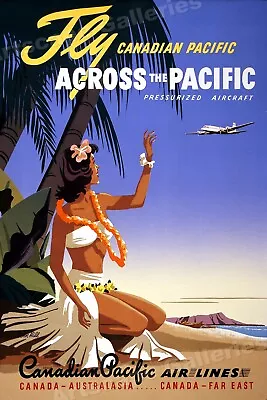 1950s Fly Across The Pacific Vintage Style Tropical Travel Poster - 16x24 • $13.95