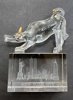 Wall Street Bull New York City Etched Glass Paperweight Stock Figurine Skyline • $23.99